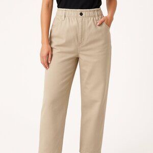 H&M NWT High Rise Elastic Waist Straight Leg Jeans Tan Size 10 Cotton